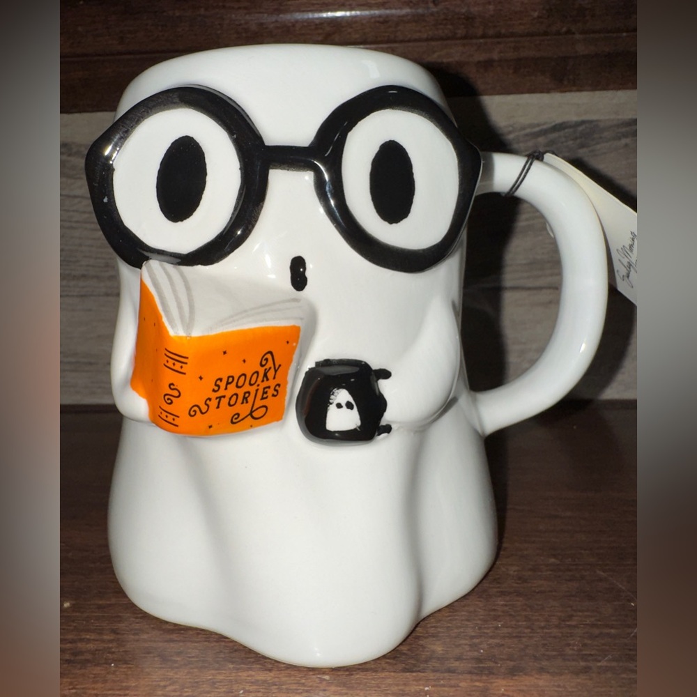 Cute 🥰 Spooky 👻 Stories Nerd Ghost 👻 Reading Book 📕 And Drinking a coffee ☕️ Mug